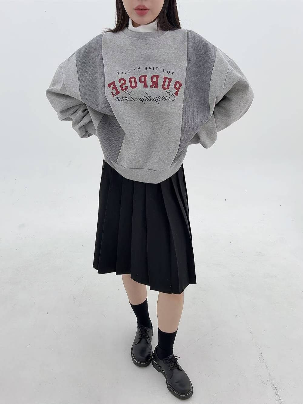 12A115 兩側針織拼接大學T(內磨毛)