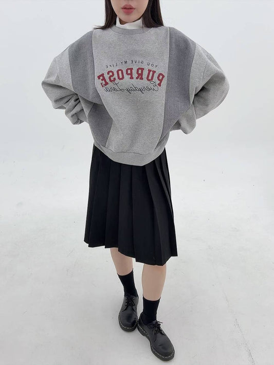 12A115 兩側針織拼接大學T(內磨毛)