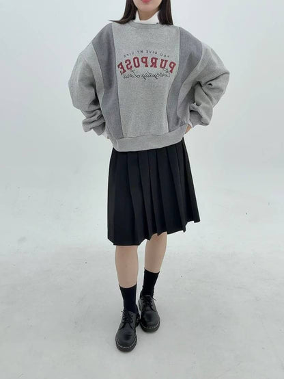 12A115 兩側針織拼接大學T(內磨毛)