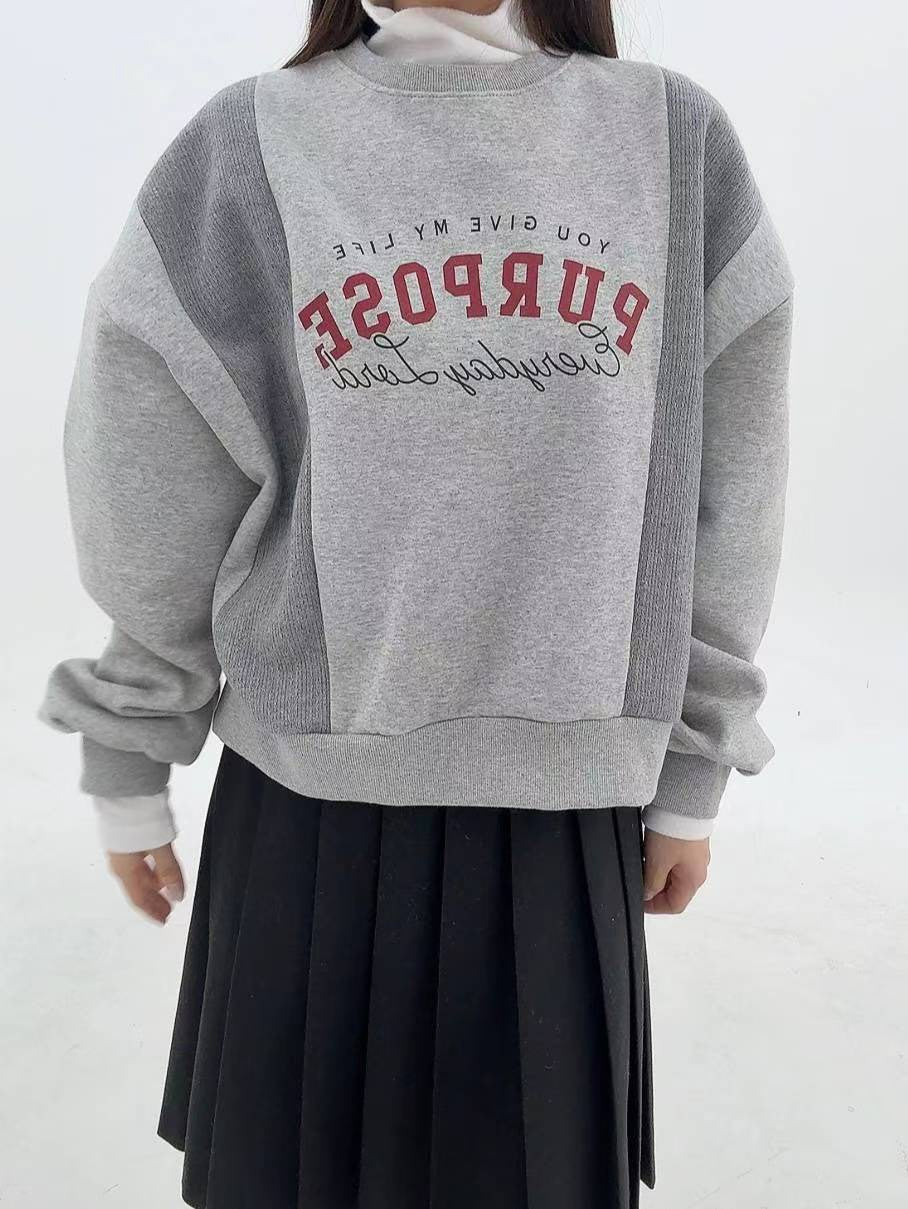 12A115 兩側針織拼接大學T(內磨毛)