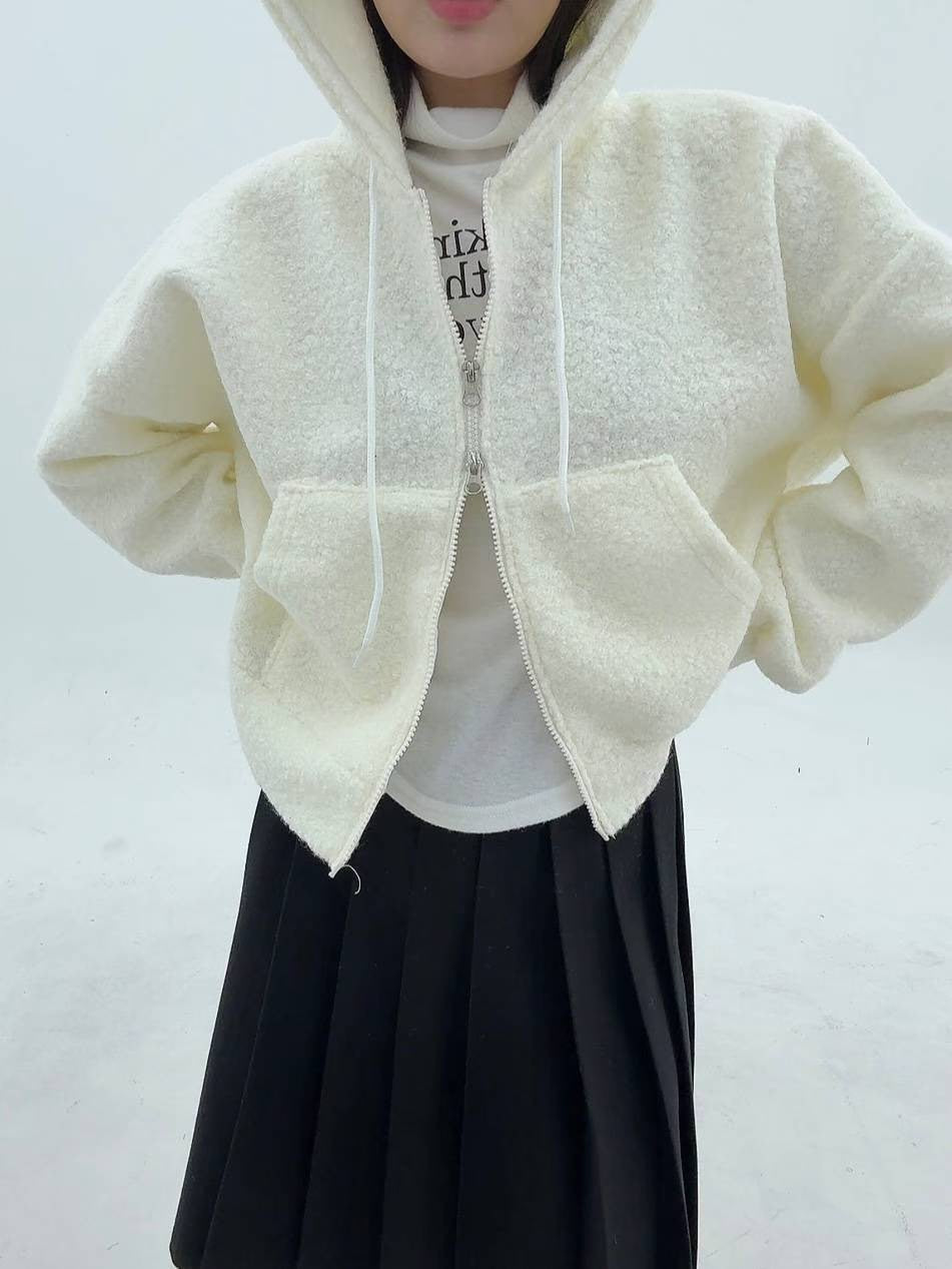 12A116 羔羊毛拉鍊連帽外套