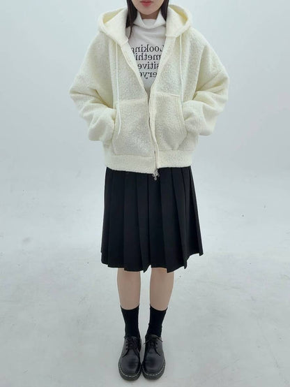 12A116 羔羊毛拉鍊連帽外套