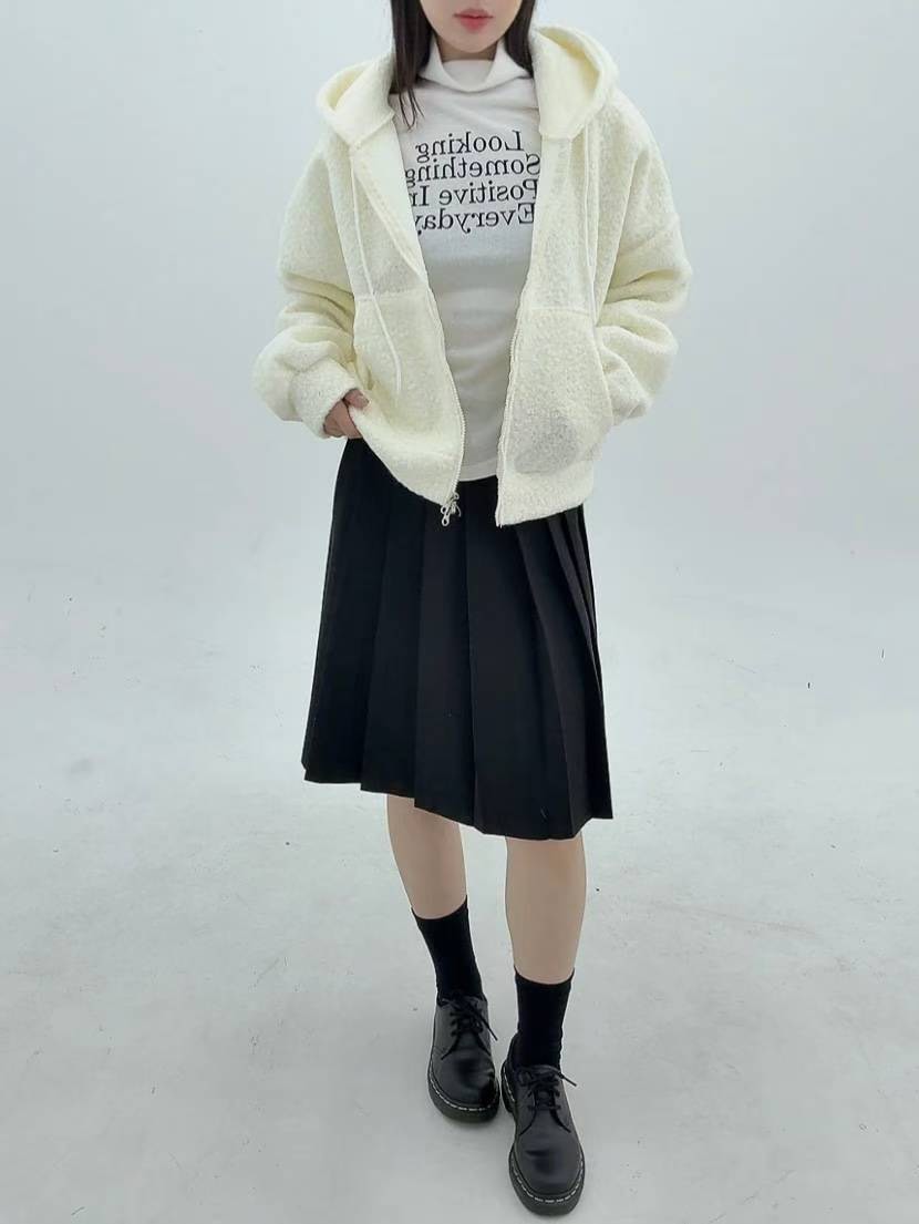 12A116 羔羊毛拉鍊連帽外套