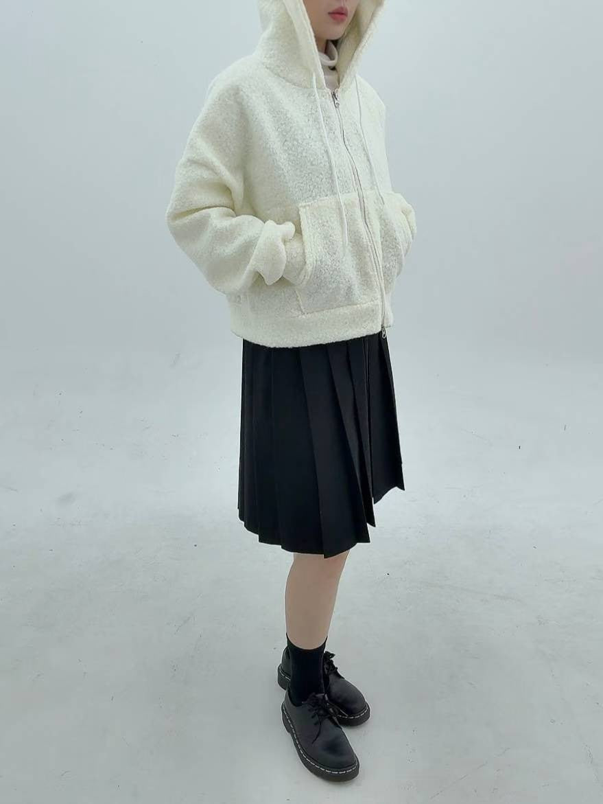 12A116 羔羊毛拉鍊連帽外套