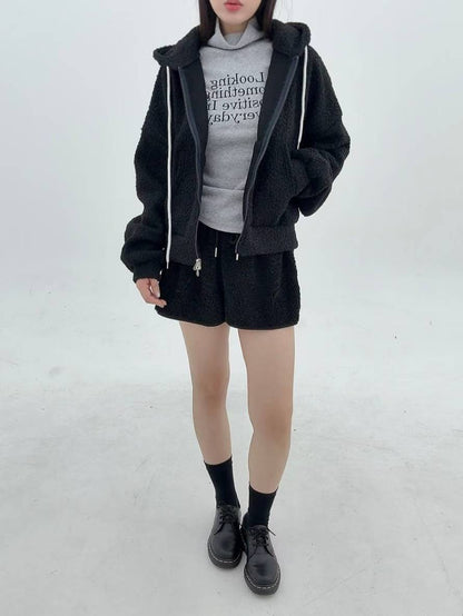 12A116 羔羊毛拉鍊連帽外套