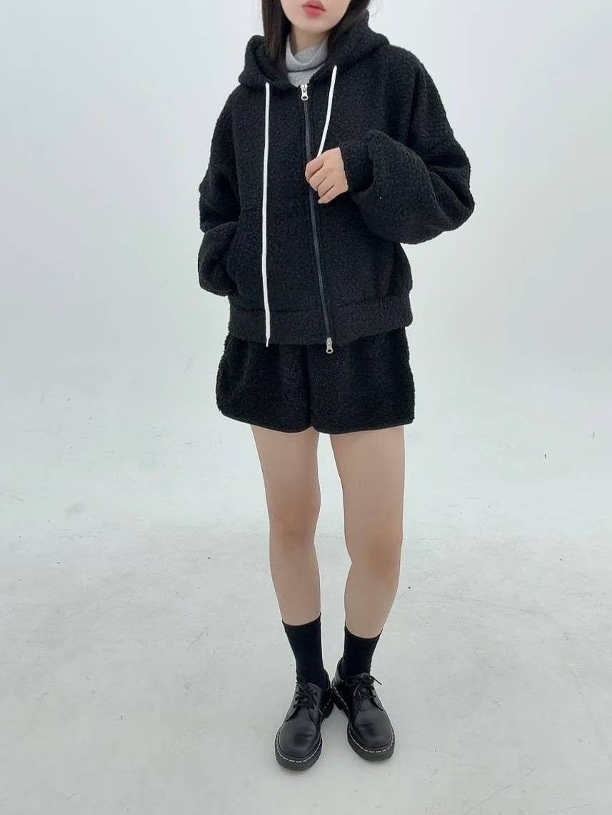12A116 羔羊毛拉鍊連帽外套