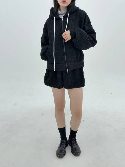 12A116 羔羊毛拉鍊連帽外套