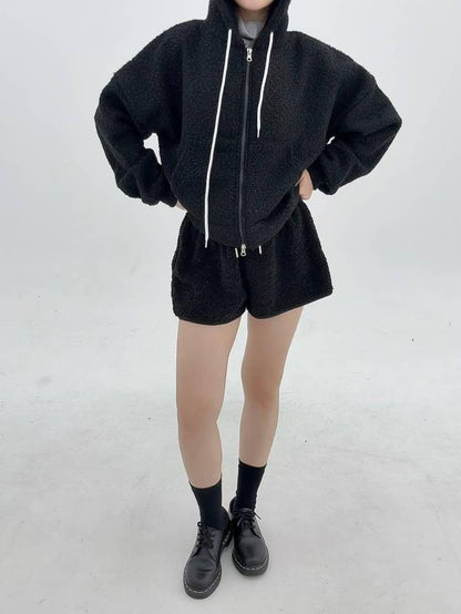 12A116 羔羊毛拉鍊連帽外套