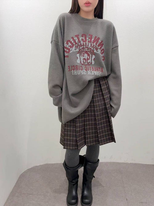 12A118 毛呢格紋百褶五分裙(後鬆緊)