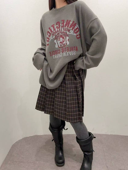 12A118 毛呢格紋百褶五分裙(後鬆緊)