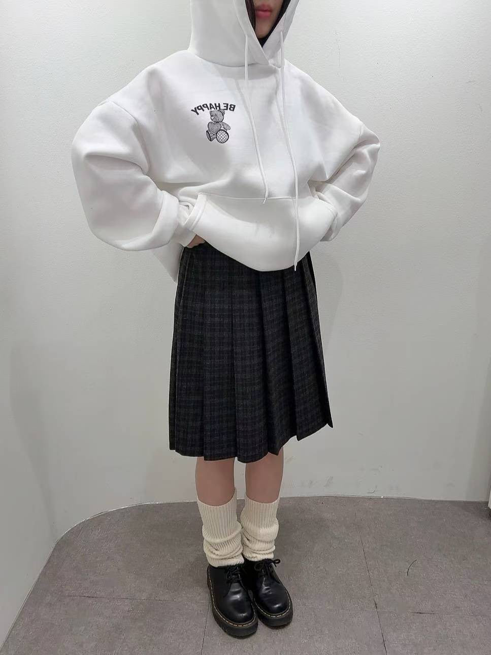 12A118 毛呢格紋百褶五分裙(後鬆緊)