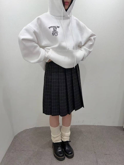 12A118 毛呢格紋百褶五分裙(後鬆緊)