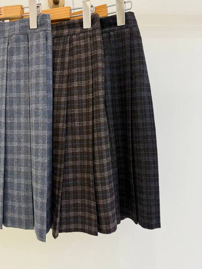 12A118 毛呢格紋百褶五分裙(後鬆緊)