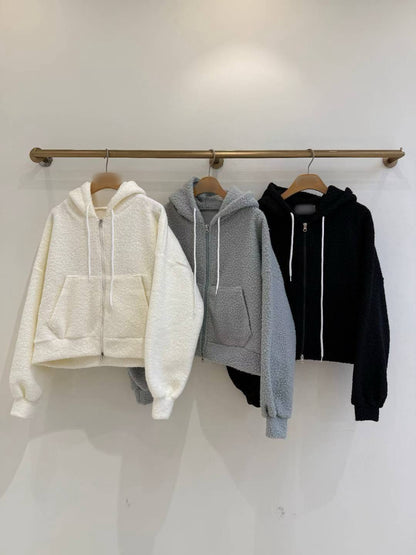 12A116 羔羊毛拉鍊連帽外套