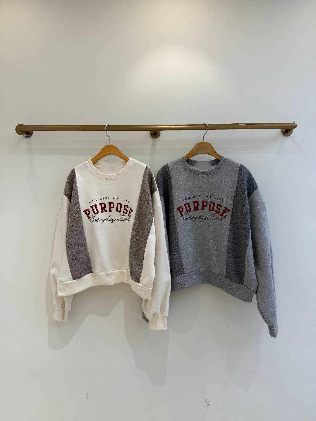 12A115 兩側針織拼接大學T(內磨毛)