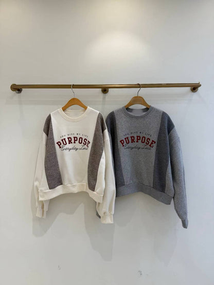 12A115 兩側針織拼接大學T(內磨毛)