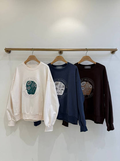 12A112 花束圓LOGO大學T(內磨毛)