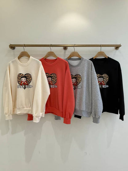 12A109 豹紋貝蒂大學T(內磨毛)