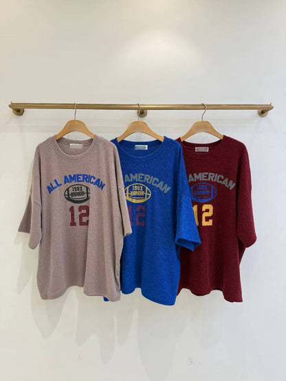 12A108 橄欖球針織短袖寬T