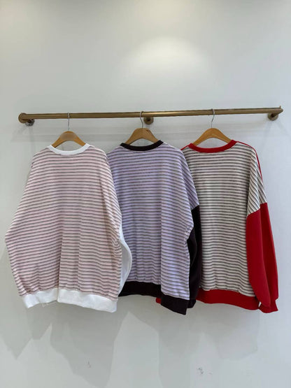 12A111 後橫條長版大學T(內磨毛)