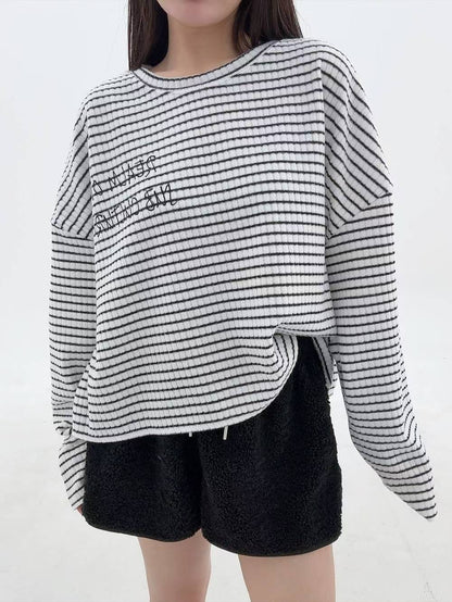 12A104 舒服棉橫條紋寬T