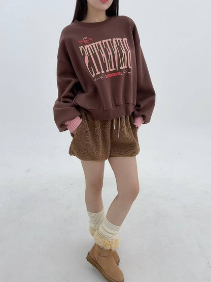 12A101 背後異材質配色大學T(內磨毛)