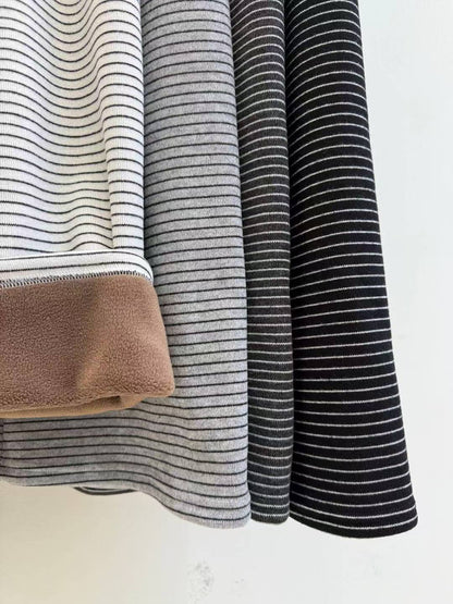 12A106 鬆緊腰橫條舒服棉褲(內磨毛)