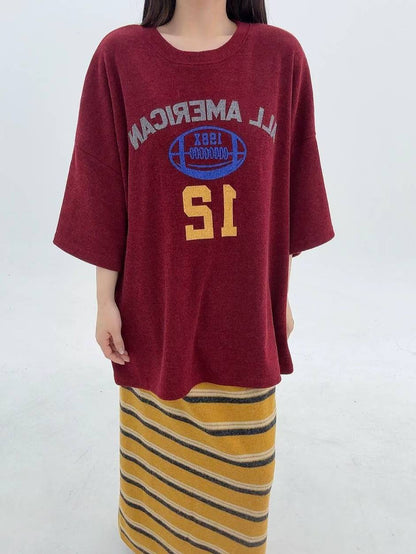 12A108 橄欖球針織短袖寬T