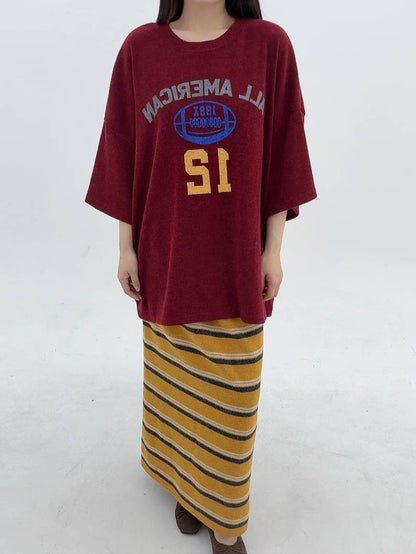 12A108 橄欖球針織短袖寬T