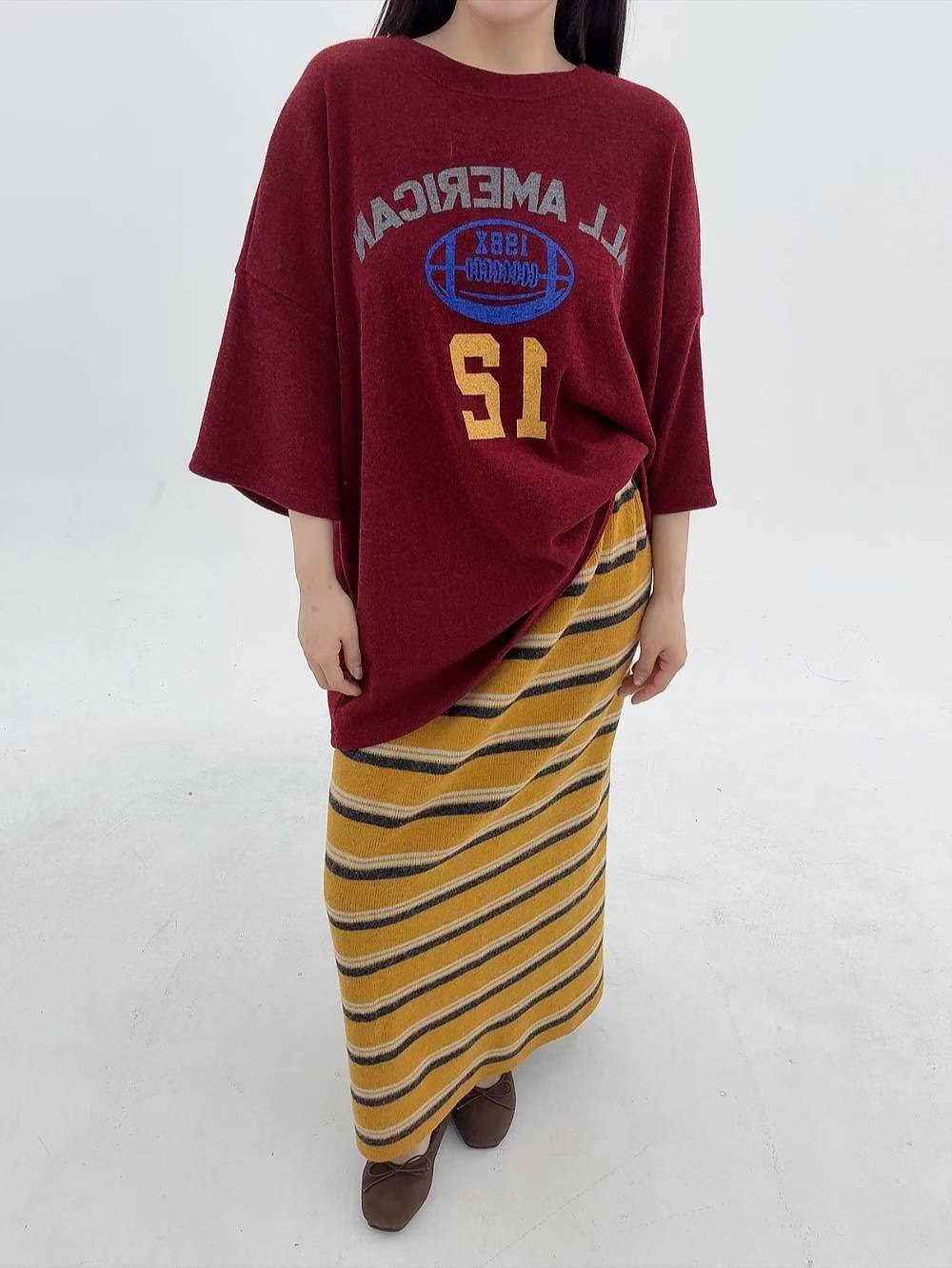 12A108 橄欖球針織短袖寬T