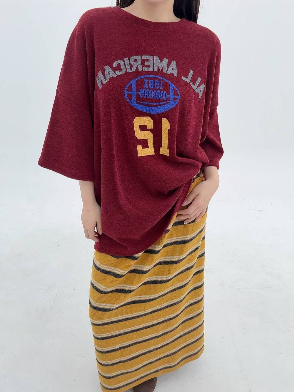 12A108 橄欖球針織短袖寬T