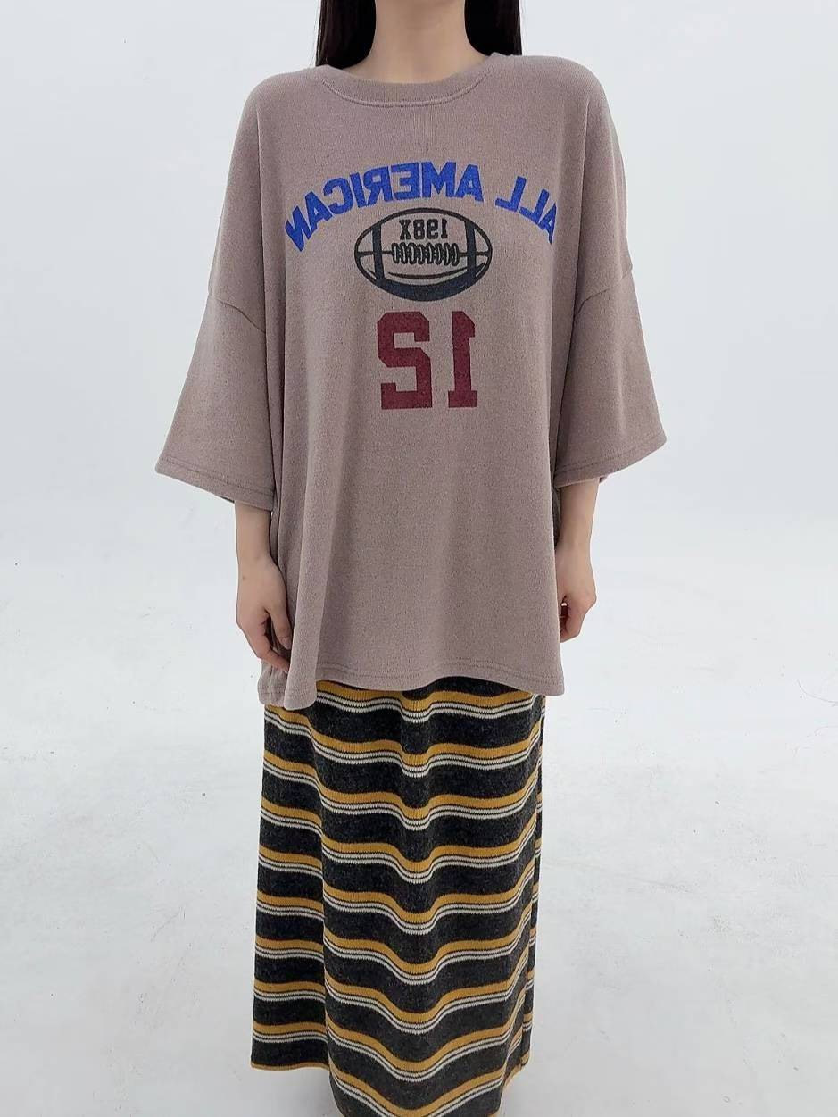 12A108 橄欖球針織短袖寬T