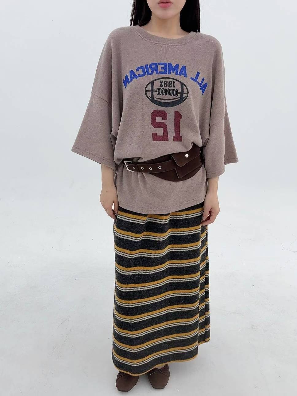 12A108 橄欖球針織短袖寬T