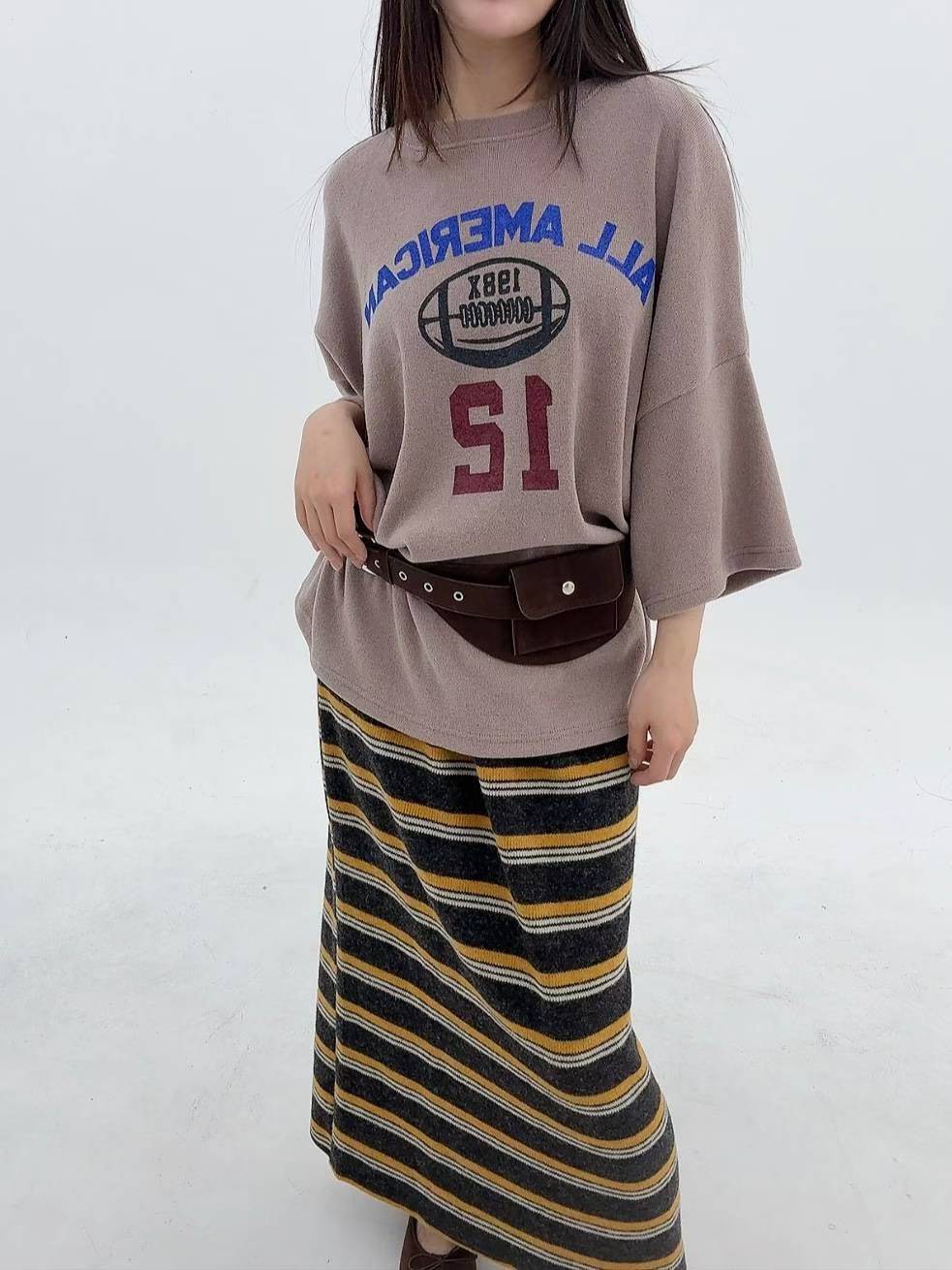 12A108 橄欖球針織短袖寬T