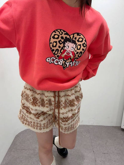 12A109 豹紋貝蒂大學T(內磨毛)