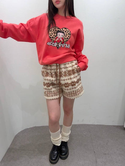 12A109 豹紋貝蒂大學T(內磨毛)