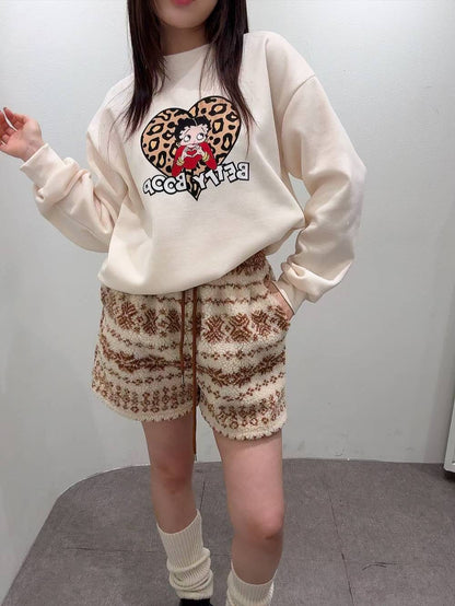 12A109 豹紋貝蒂大學T(內磨毛)