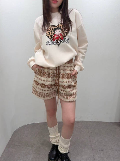 12A109 豹紋貝蒂大學T(內磨毛)