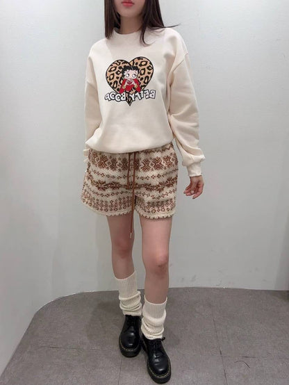 12A109 豹紋貝蒂大學T(內磨毛)