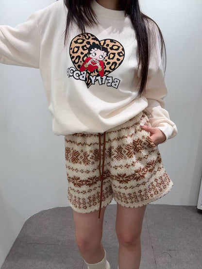 12A109 豹紋貝蒂大學T(內磨毛)