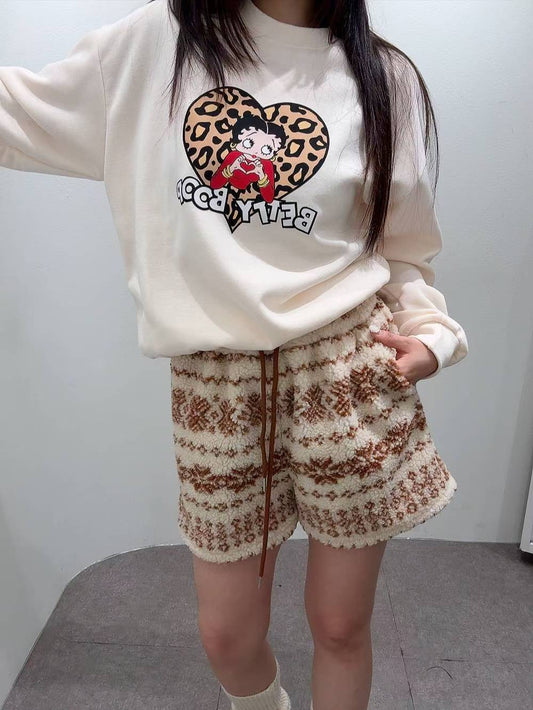 12A109 豹紋貝蒂大學T(內磨毛)