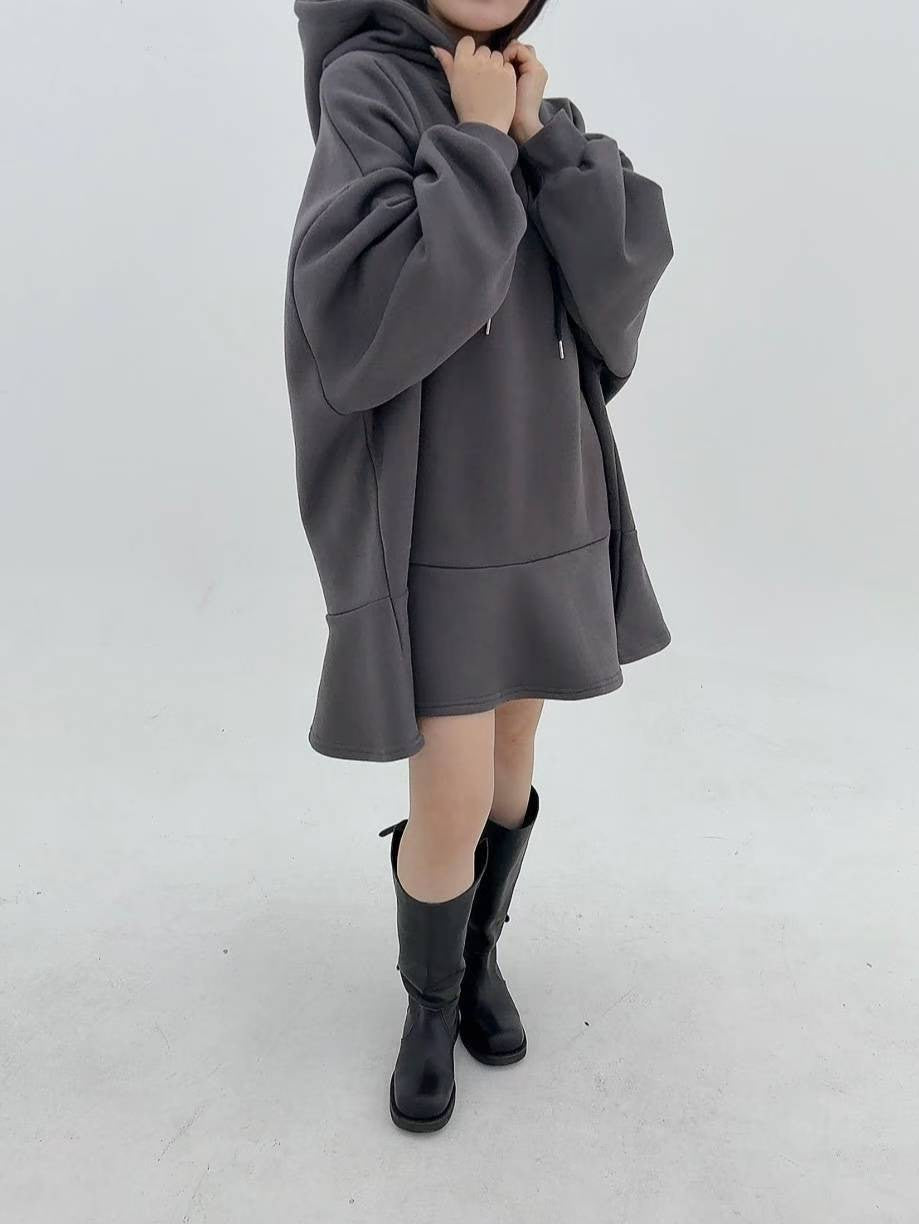 12A110 下荷葉洋裝帽T(內磨毛)