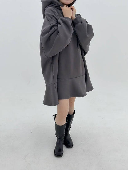 12A110 下荷葉洋裝帽T(內磨毛)