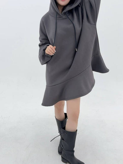 12A110 下荷葉洋裝帽T(內磨毛)