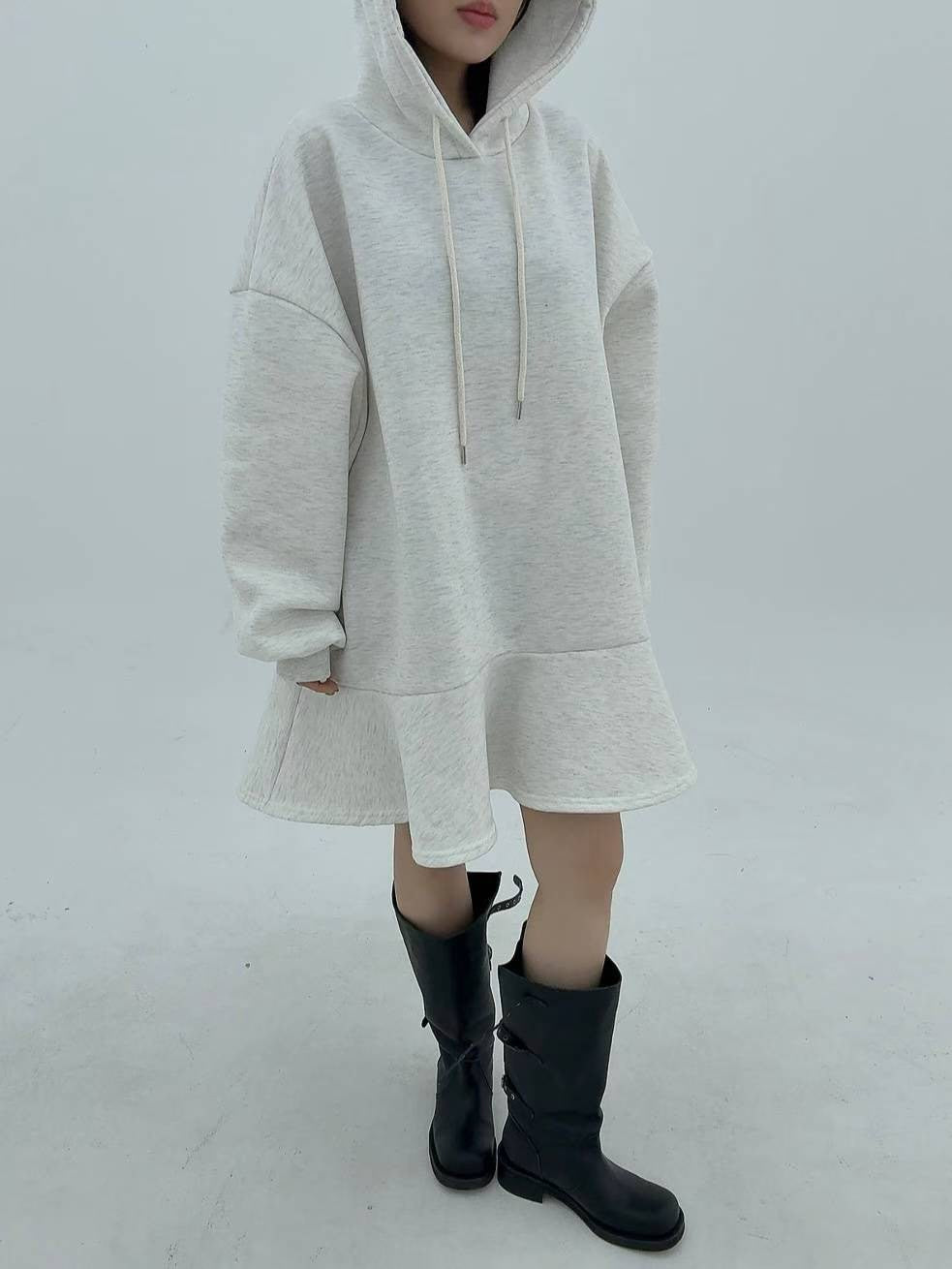 12A110 下荷葉洋裝帽T(內磨毛)