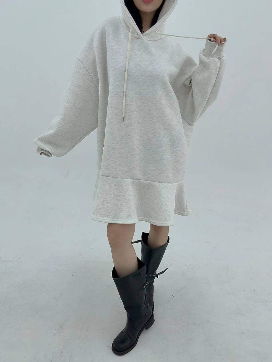 12A110 下荷葉洋裝帽T(內磨毛)