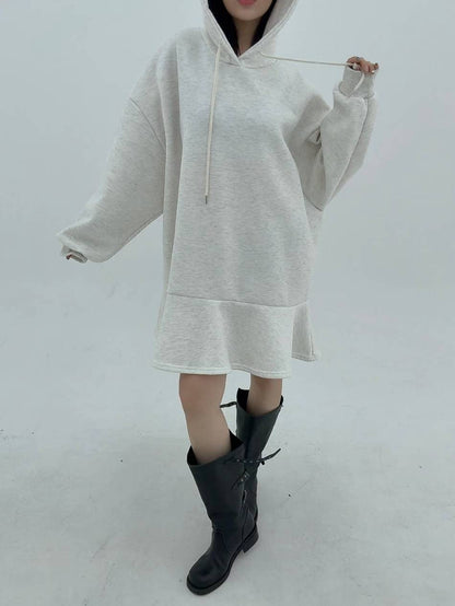 12A110 下荷葉洋裝帽T(內磨毛)