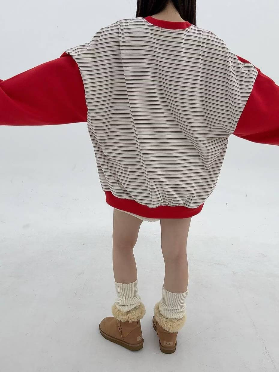 12A111 後橫條長版大學T(內磨毛)