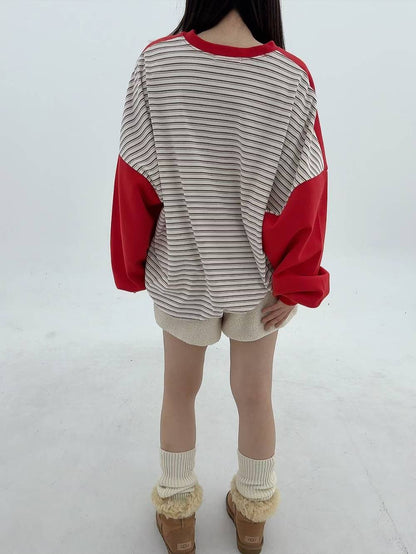 12A111 後橫條長版大學T(內磨毛)