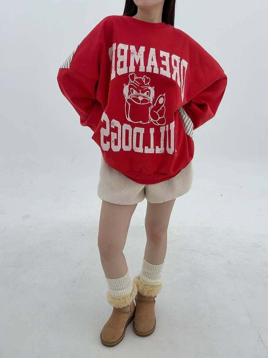 12A111 後橫條長版大學T(內磨毛)